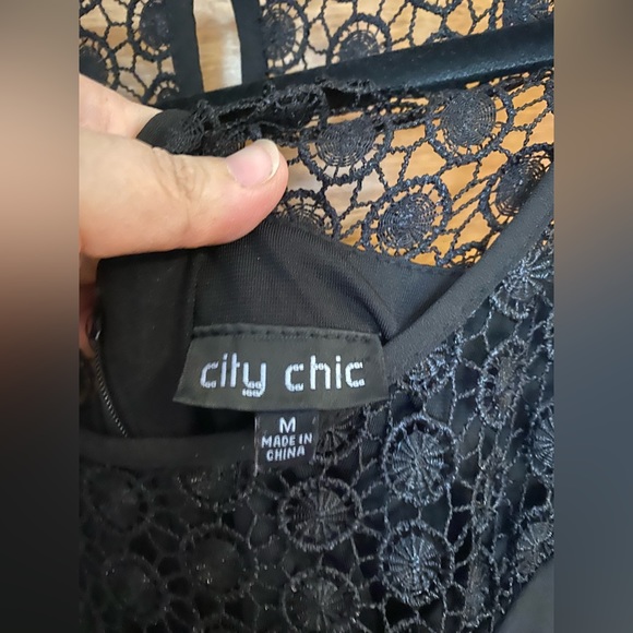 City Chic cocktail dress with sheer deep v and detailing - Picture 3 of 5